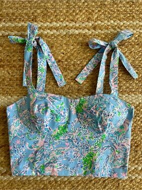 Lilly Pulitzer NWOT Rosalie Bustier Crop Top Blue Peri The Turtle